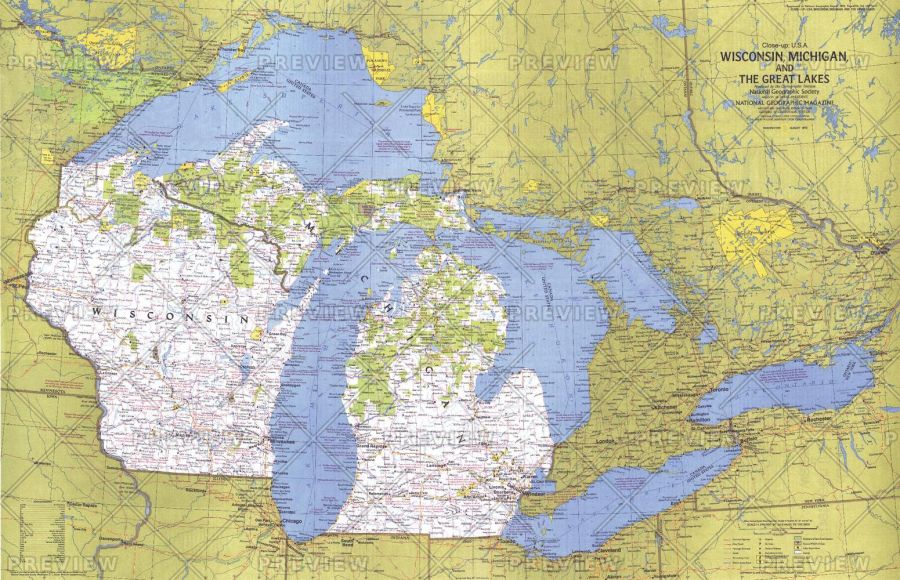 Close Up Usa Wisconsin Michigan And The Great Lakes Published 1973 Map