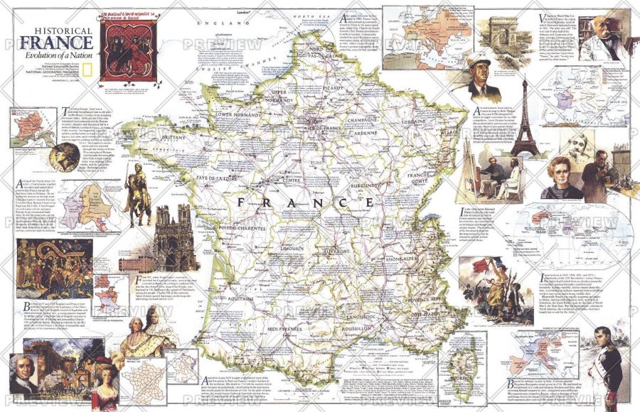 Historical France Published 1989 Map