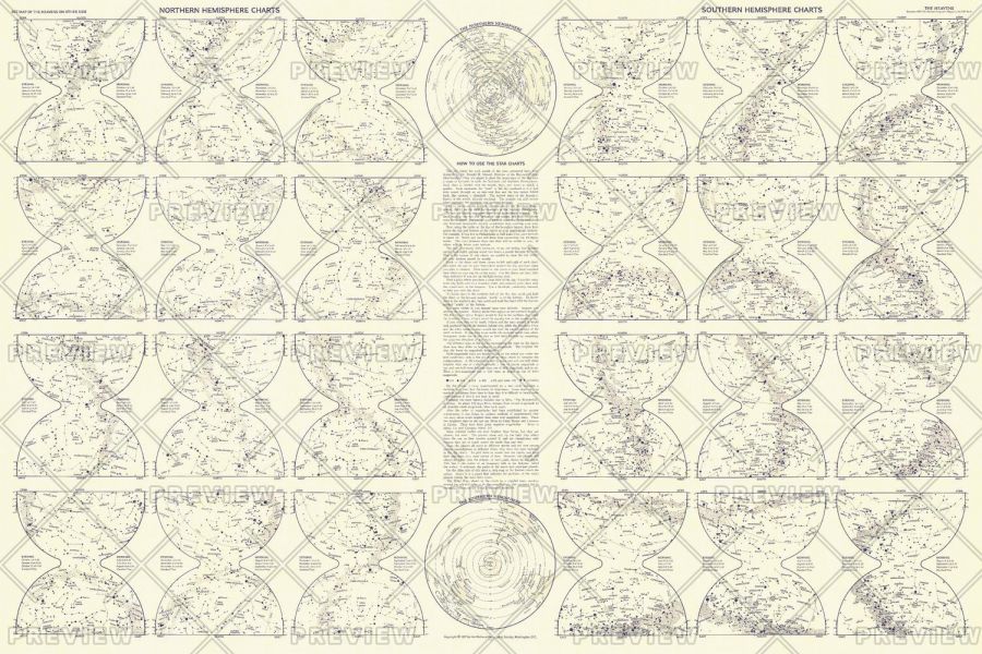 Heavens Star Chart Published 1957 Map