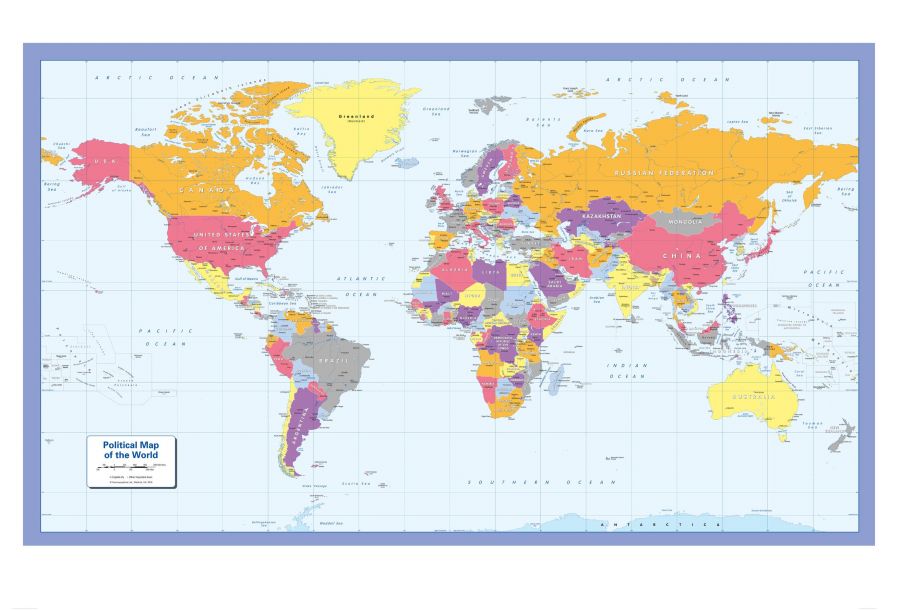 Colour Blind Friendly Political Wall Map Of The World Large