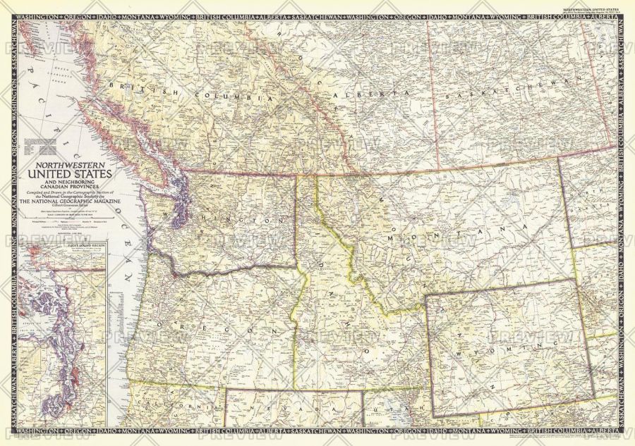 Northwestern United States And Canadian Provinces Published 1950 Map
