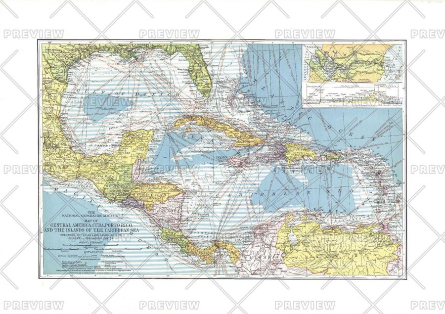 Central America Cuba Porto Rico And The Islands Of The Caribbean Sea Published 1913 Map