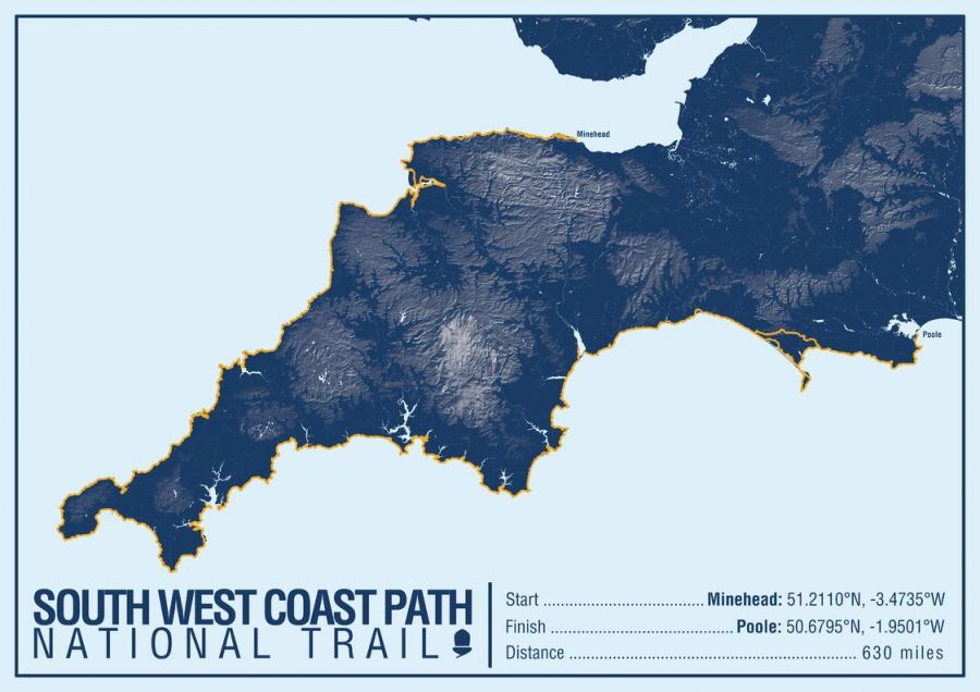 South West Coast Path National Trail Map Print
