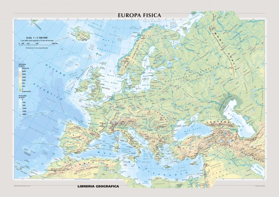 Physical Europe Wall Map Italian