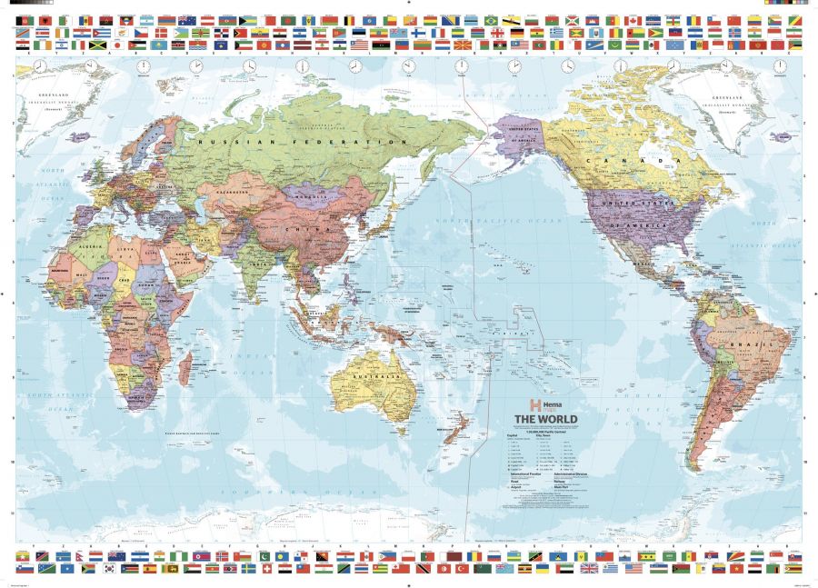 Pacific Centred World Flags Map