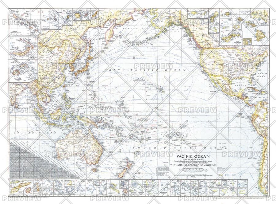 Pacific Ocean And The Bay Of Bengal Published 1943 Map