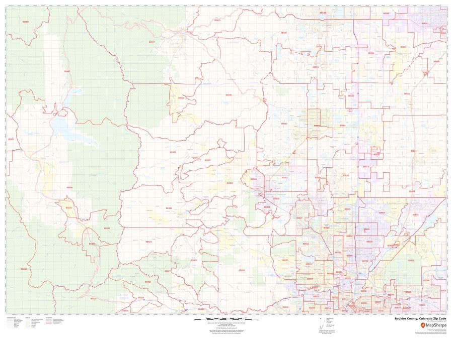Boulder County Zip Code Map, Colorado