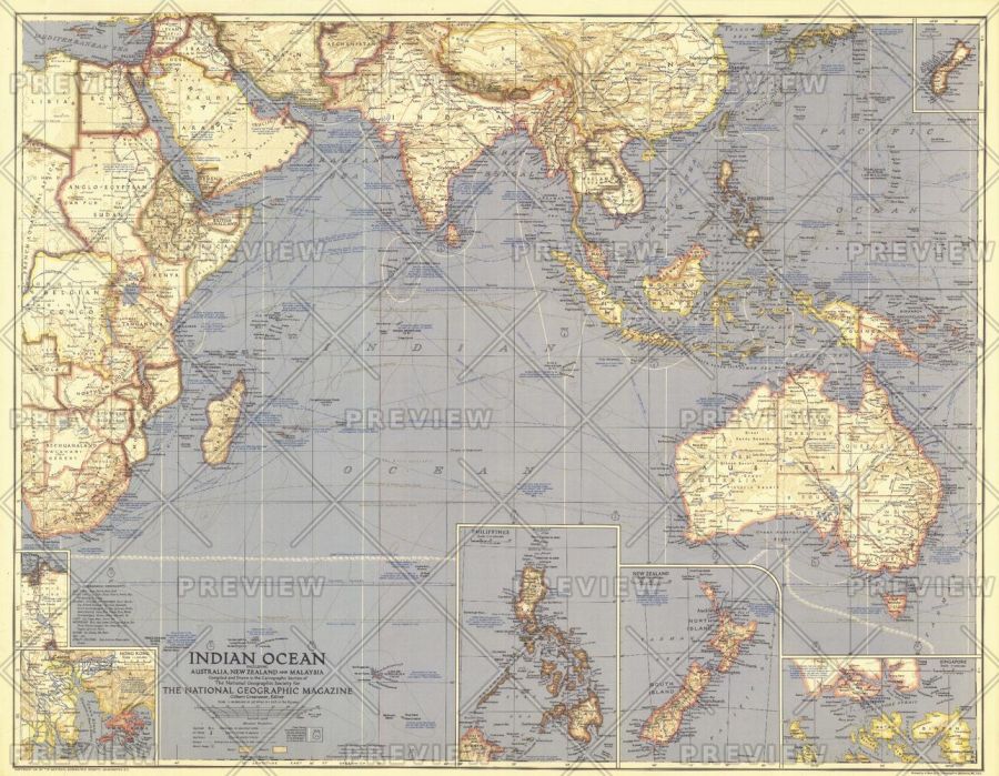 Indian Ocean Published 1941 Map