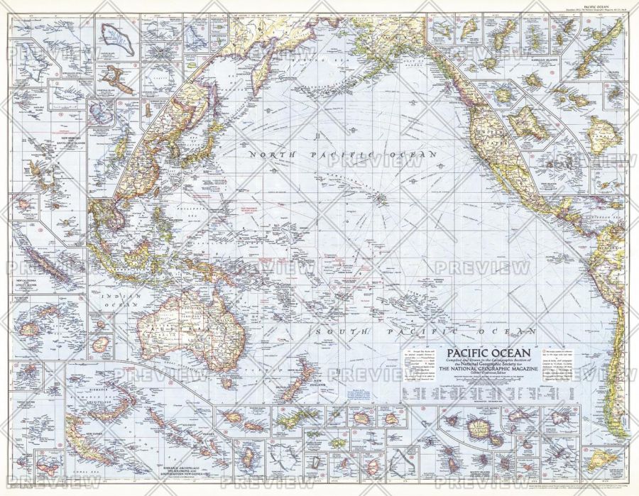 Pacific Ocean Published 1952 Map