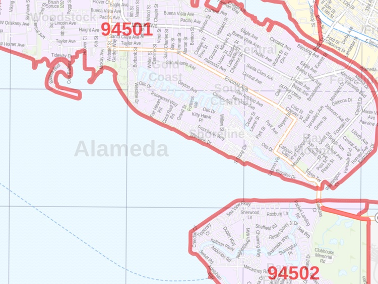 Alameda CA Zip Code Map