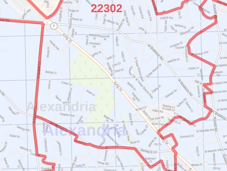 Alexandria VA Zip Code Map