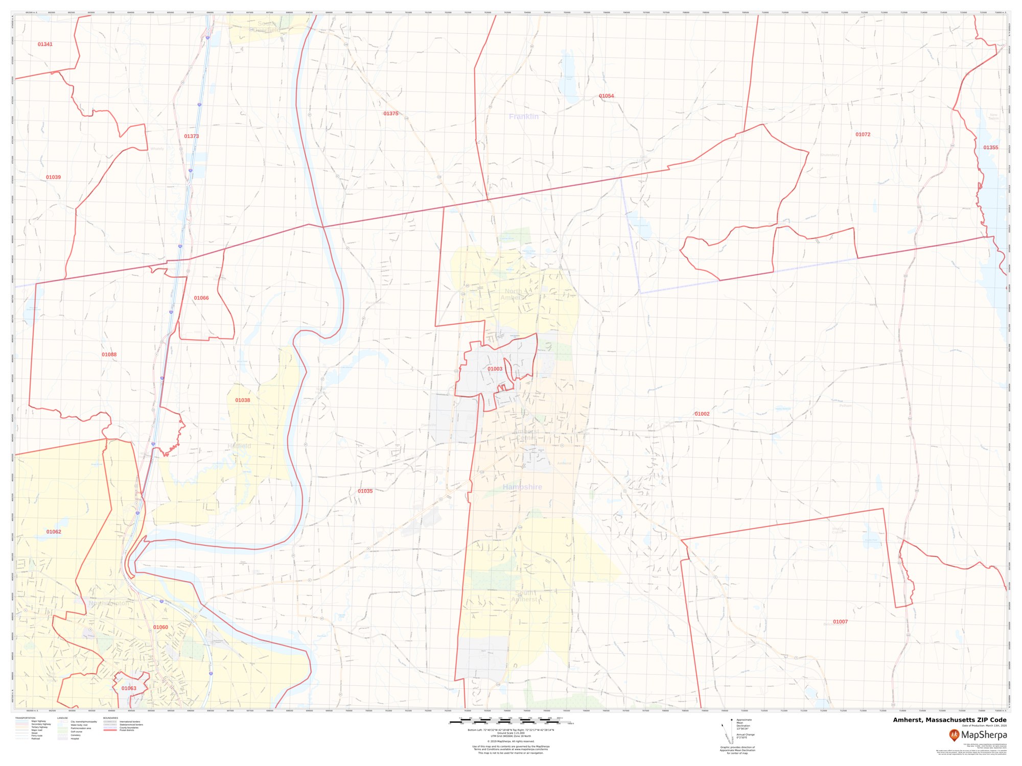 Amherst MA Zip Code Map