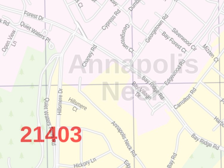 Annapolis MD Zip Code Map