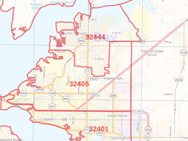 Bay County Florida Zip Code Map
