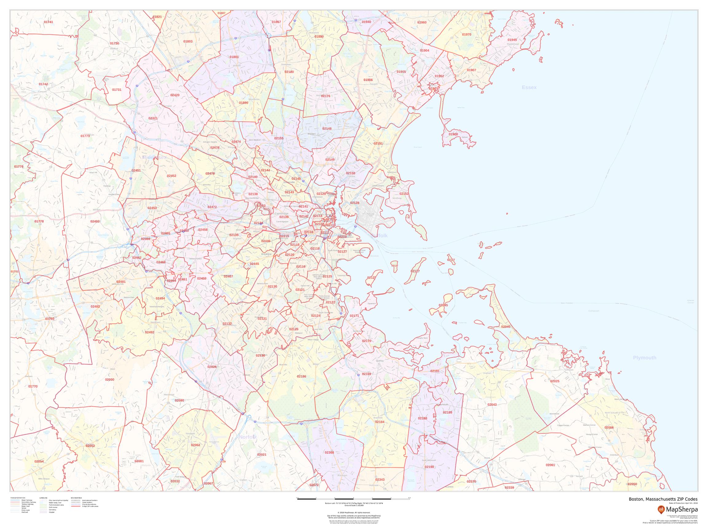 Boston Zip Code Map Massachusetts