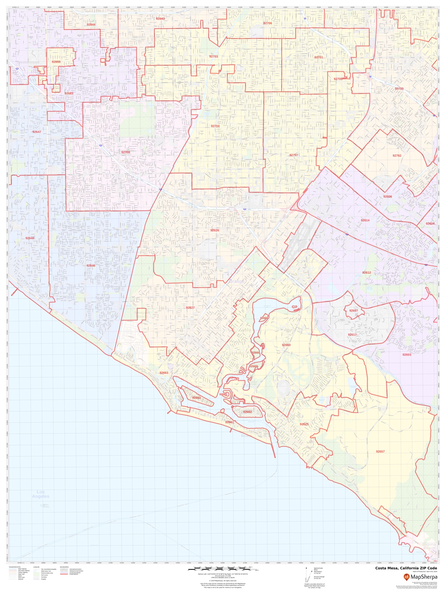 Costa Mesa CA Zip Code Map
