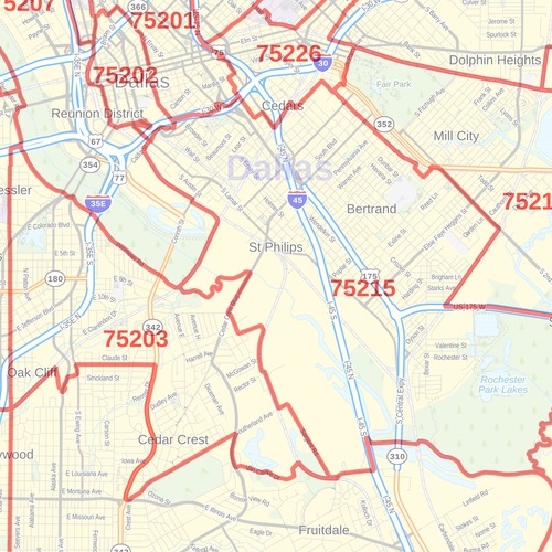 Dallas County Tx Zip Code Map