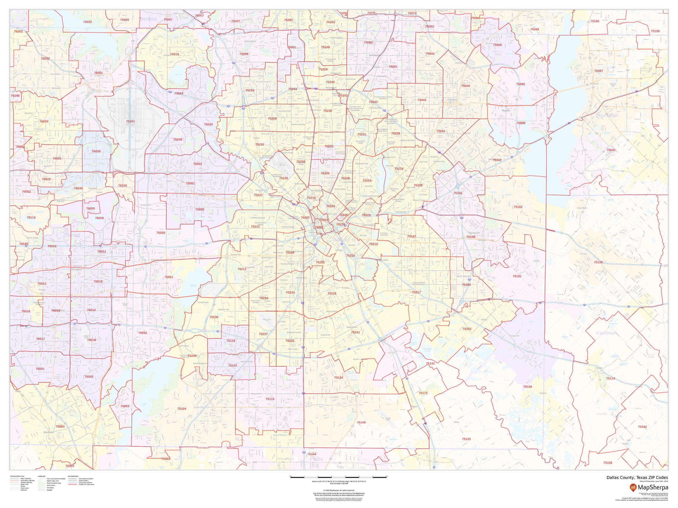 Dallas County TX Zip Code Map