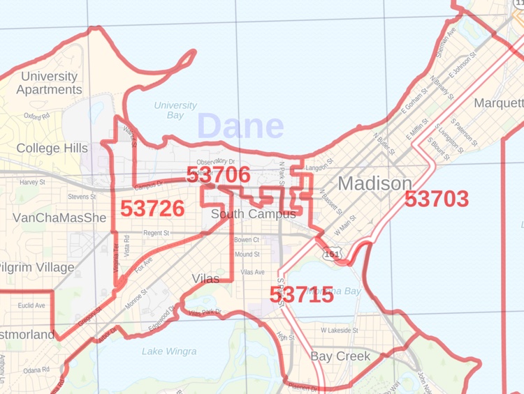 Madison WI Zip Code Map