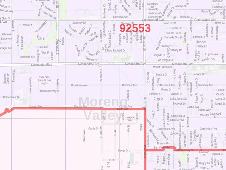 Moreno Valley CA Zip Code Map