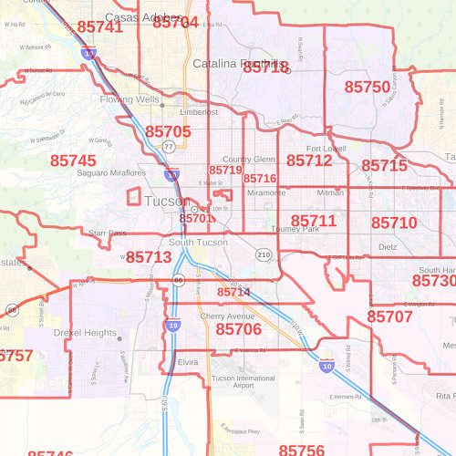 Pima County Zip Code Map Arizona