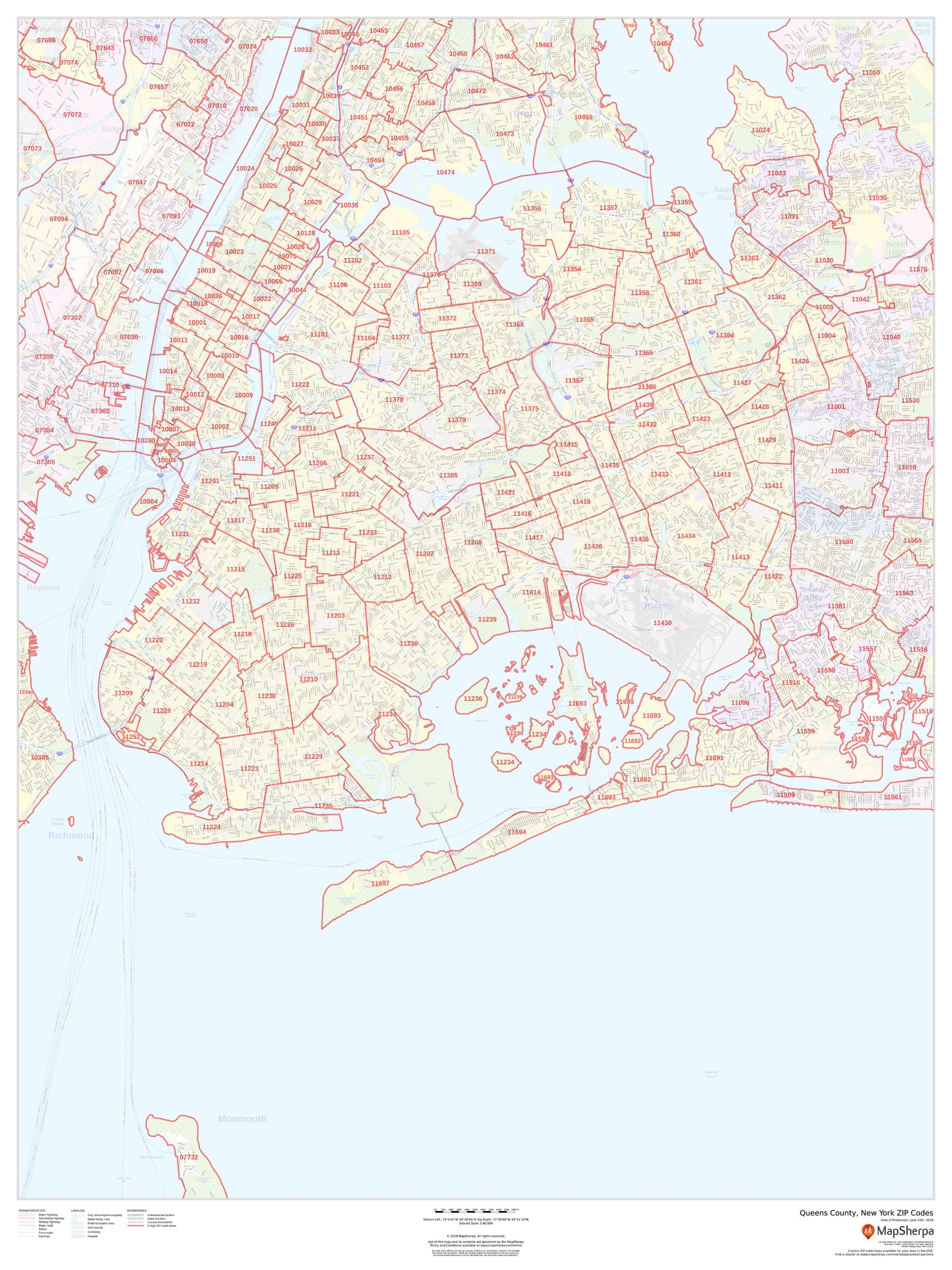 Queens County Zip Code Map (New York)