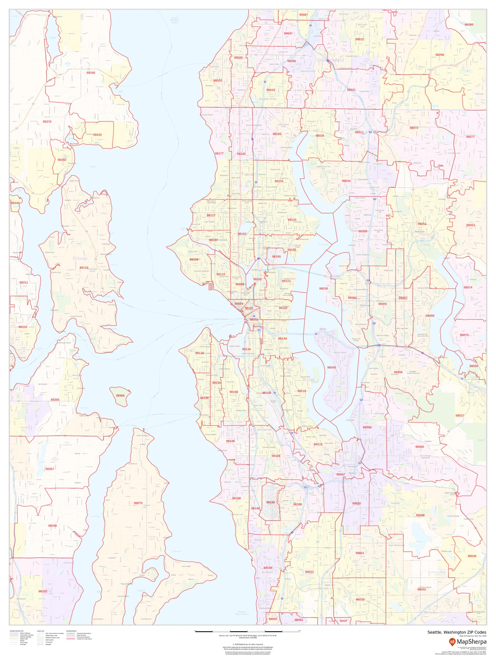 Seattle Zip Code Map, Washington