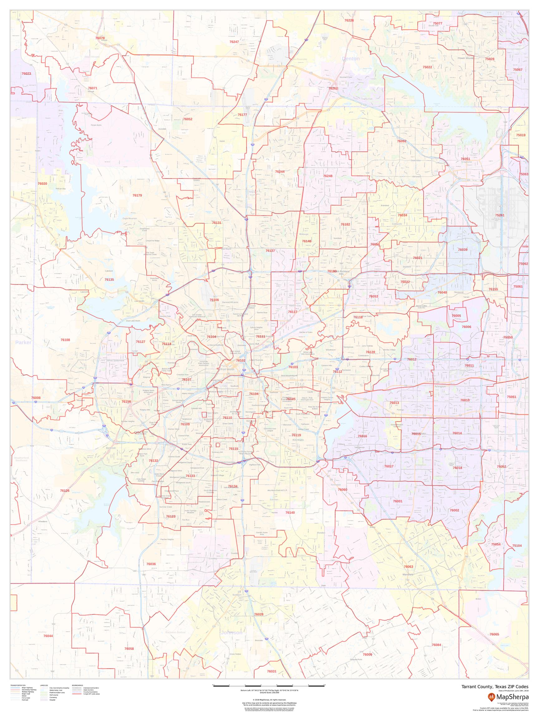 Tarrant County Zip Code Map (Texas)