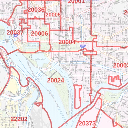 Washington Zip Code Map, District of Columbia