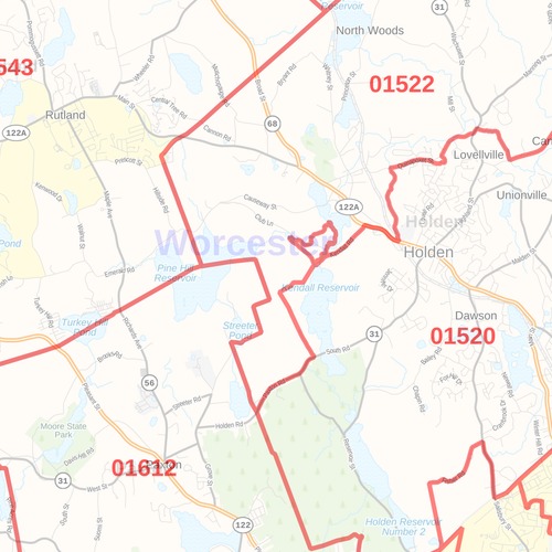 Worcester County Ma Zip Code Map