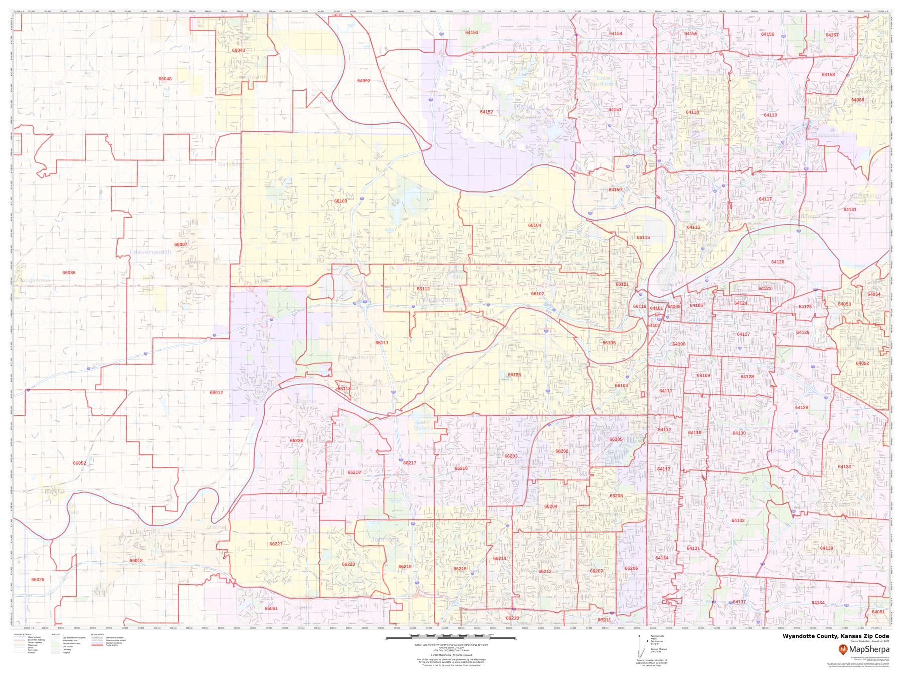 Wyandotte County Zip Code Map, Kansas